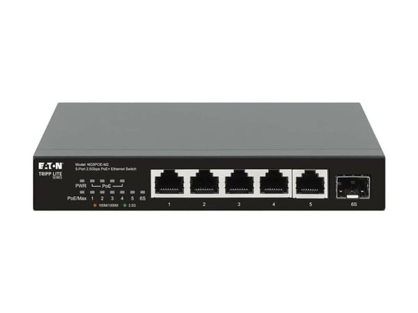 Eaton Tripp Lite series Desktop Gigabit Ethernet Unmanaged Switch PoE+ Pass-Through 5-Port 2.5 Gbps 70W Metal - Switch - ikke-styrt - 5 x 10/100/10...