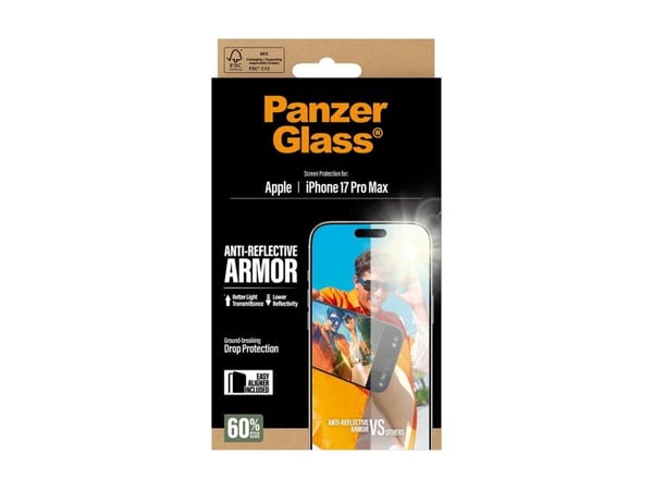 PanzerGlass - Skjermbeskyttelse for mobiltelefon - anti-refleksjonsbeskyttelse, med EasyAligner - glass - for Apple iPhone 17 Pro Max