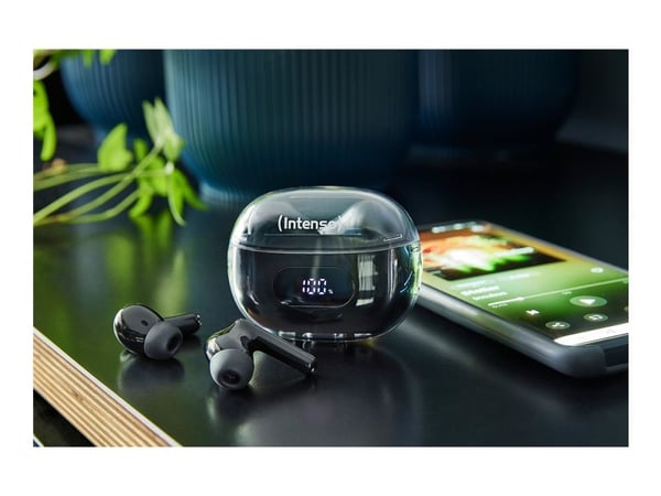 Intenso T310AE - True wireless-hodetelefoner med mikrofon - i øret - Bluetooth - aktiv støydemping - svart