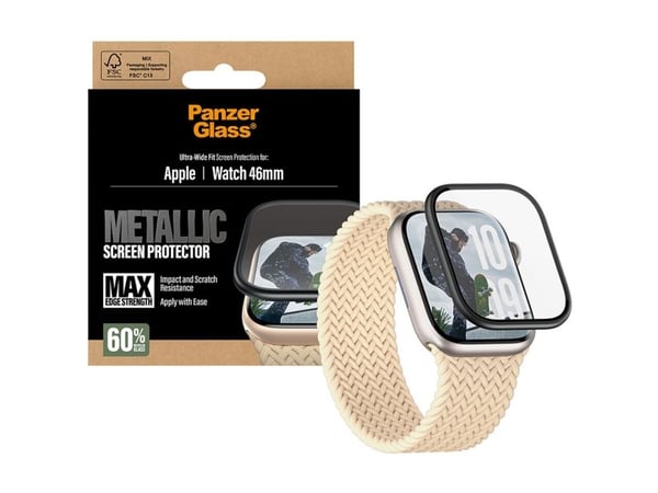 PanzerGlass - Skjermbeskyttelse for smart armbåndsur - metallisk - glass - rammefarge svart - for Apple Watch (46 mm)