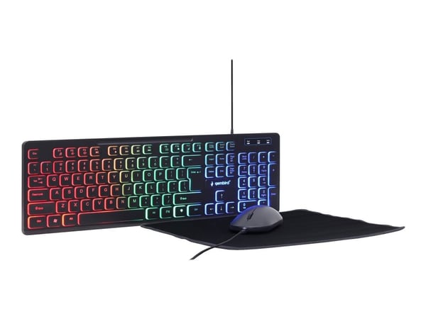 Gembird KBS-UML-01, Langallinen, USB, QWERTY, LED, Musta, Sisältää hiiren