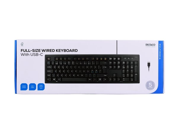 DELTACO TB-626-C - Tastatur - full size - USB - QWERTY - Nordisk - svart