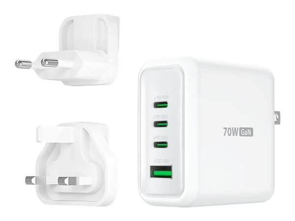 j5create JUP4370EF-N - Strømadapter - 70 watt - PD 2.0, PD 3.0, QC - 4 utgangskontakter (3 x USB-C, USB) - ren hvit