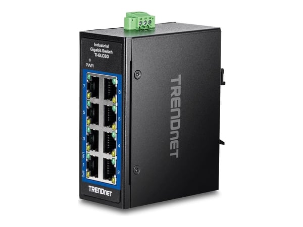 TRENDnet TI-GLC80 - Version V1.xR - switch - industrial, mini - 8 x 10/100/1000 - DIN-skinnemonterbar, veggmonterbar - TAA-samsvar