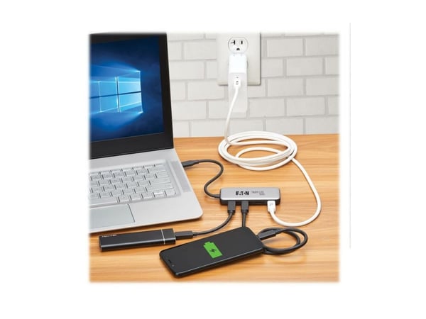 Eaton Tripp Lite series 4-Port USB-C Hub, USB 3.2 Gen 2 (10 Gbps), 4x USB-C Ports, 100W PD Charging, Thunderbolt 3 Compatible, Gray - Hub - 4 x USB...