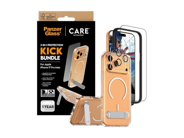 CARE by PanzerGlass 3-in-1 Kick Bundle - Baksidedeksel for mobiltelefon - MagSafe-samsvar - plastikk - med PanzerGlass Screen Protector and PanzerG...