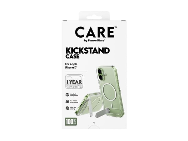 PanzerGlass CARE™ by ® Case Transparent w. Kickstand & MagSafe iPhone 17, Suojus, Apple, Apple - iPhone 17, Läpinäkyvä