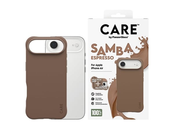PanzerGlass CARE™ by ® Samba Case Espresso w. MagSafe iPhone Air, Suojus, Apple, Apple - iPhone Air, Ruskea