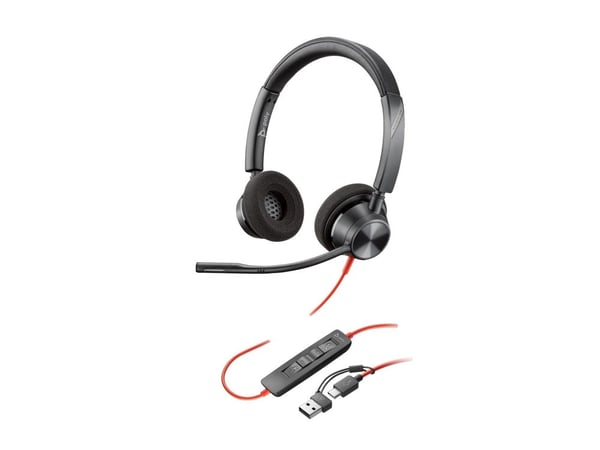 HP Poly Blackwire 3320 - Blackwire 3300 series - hodesett - on-ear - kablet - USB-C - svart - UC-sertifisert