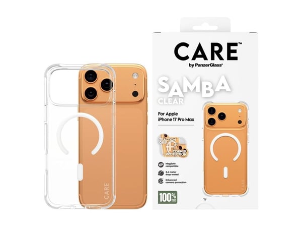 CARE by PanzerGlass Samba - Baksidedeksel for mobiltelefon - MagSafe-samsvar - termoplast-polyuretan (TPU) - gjennomsiktig med hvit - for Apple iPh...