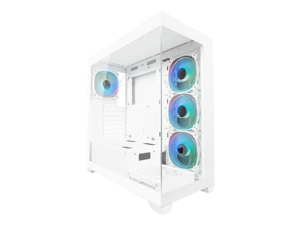 LC Power 715W - Midi-tårn gaming - ATX - sidepanel med vindu (herdet glass) - hvit - USB/lyd