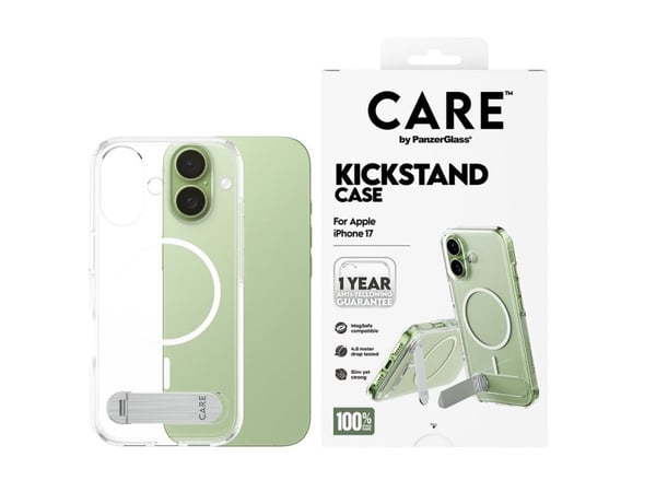PanzerGlass CARE™ by ® Case Transparent w. Kickstand & MagSafe iPhone 17, Suojus, Apple, Apple - iPhone 17, Läpinäkyvä