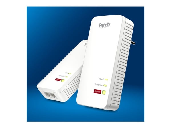 FRITZ!Powerline 1240 AX - Wi-Fi Set - strømlinjeadaptersett 2-port svitsj - 1GbE, HomePlug AV (HPAV) - Wi-Fi 6 - 2,4 GHz - veggpluggbar