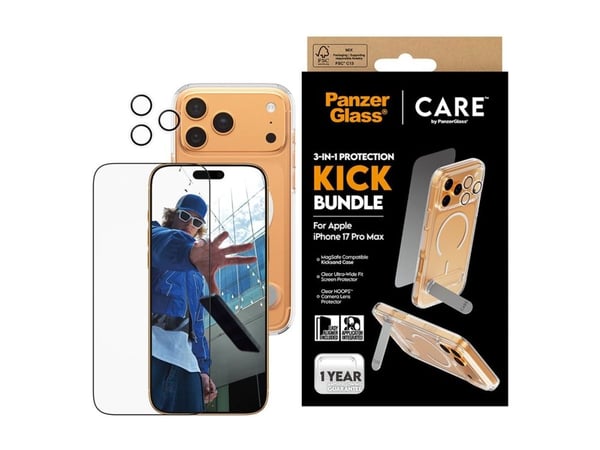 CARE by PanzerGlass 3-in-1 Kick Bundle - Baksidedeksel for mobiltelefon - MagSafe-samsvar - plastikk - med PanzerGlass Screen Protector and PanzerG...