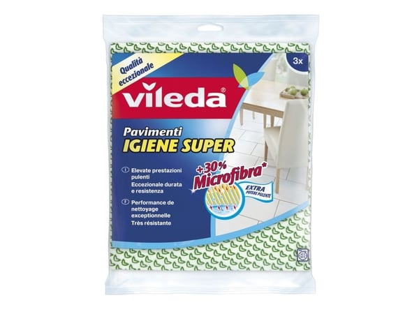 Vileda Pavimenti Igiene Super, Fiber, Grønn, Hvit, 3 stk