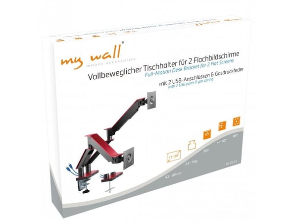 myWall HL 25-2, 43,2 cm (17"), 88,9 cm (35"), 75 x 100 mm, 75 x 100 mm, 180°, Sort, Rød
