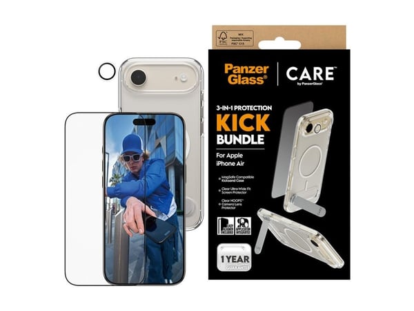 CARE by PanzerGlass 3-in-1 Kick Bundle - Baksidedeksel for mobiltelefon - MagSafe-samsvar - plastikk - med PanzerGlass Screen Protector and PanzerG...