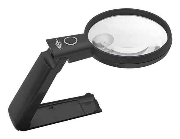 WEDO LED-suurennuslasi ulosvedettävällä jalustalla, musta Käsi- ja pöytäsuurennuslasi yhdessä, 2 LEDiä, säädettävä suurennuspää, - 1 kpl (271 7565)