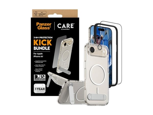 CARE by PanzerGlass 3-in-1 Kick Bundle - Baksidedeksel for mobiltelefon - MagSafe-samsvar - plastikk - med PanzerGlass Screen Protector and PanzerG...