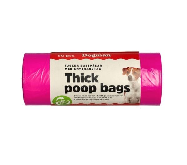DOGMAN Tykke bæsjposer med knytehåndtak 50-poser Pink