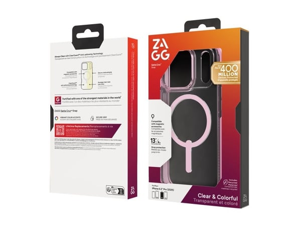 ZAGG Santa Cruz Snap, Suojus, Apple, iPhone 17 Pro, 16 cm (6.3"), Vaaleanpunainen, Läpinäkyvä