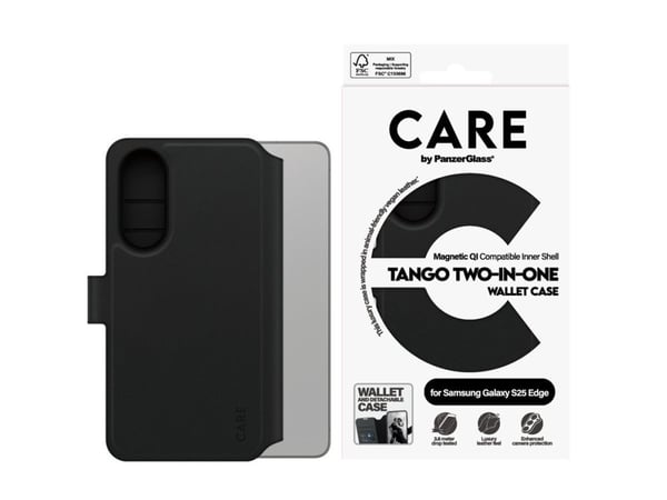 CARE by PanzerGlass Tango - Lommebok for mobiltelefon - to-i-ett, Qi - veganlær - for Samsung Galaxy S25 Edge