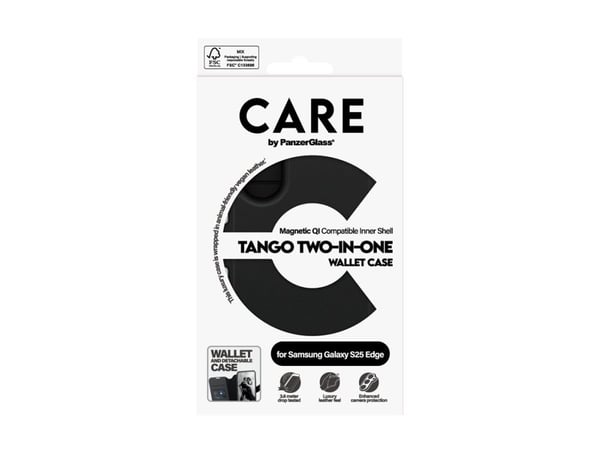 CARE by PanzerGlass Tango - Lommebok for mobiltelefon - to-i-ett, Qi - veganlær - for Samsung Galaxy S25 Edge