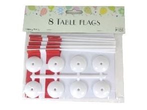 Flag Bordflag på fod Dannebrog 15.5x8cm Papir/Plast Rød/Hvid,12 ps x 8 stk/pk