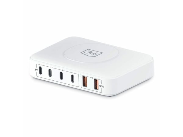 3MK Hyper Charger PowerMax 100W 4xUSB-C + 2xUSB-A ladestasjon med lader induksjon QC+PD