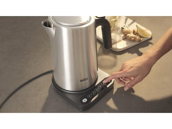 Braun WK 5205 BK, 1,7 l, 2200 W, Svart, Rostfritt stål, Rostfritt stål, Justerbar termostat, Vattennivå indikator
