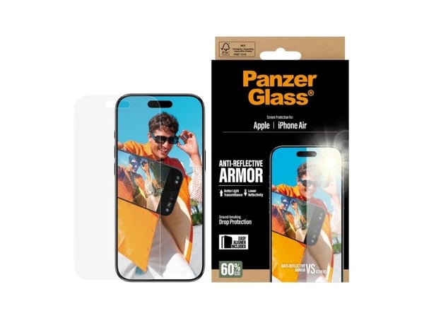 PanzerGlass ® Anti-Reflective Armor Screen Protector iPhone Air w. EasyAligner, Apple, Apple - iPhone Air, Tørr påføring, Ripebestandig, Sjokkresis...