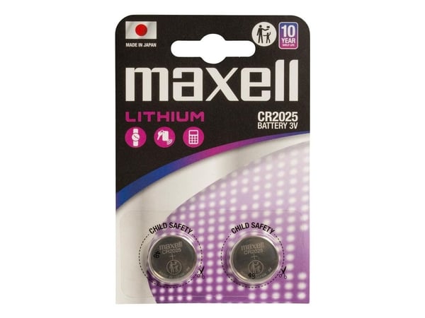 Maxell 12239200, Kertakäyttöinen akku, CR2025, Lithium-Manganese Dioxide (LiMnO2), 3 V, 2 kpl, 170 mAh