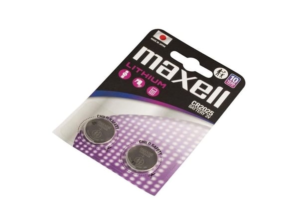 Maxell 12239200, Engangsbatteri, CR2025, Lithium-Manganese Dioxide (LiMnO2), 3 V, 2 stykker, 170 mAh