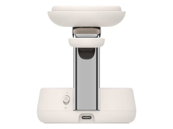 Belkin UltraCharge Pro - Trådløst ladestativ - 3-i-1, Qi2 + AC-strømadapter - 25 watt - Fast Charge - sand