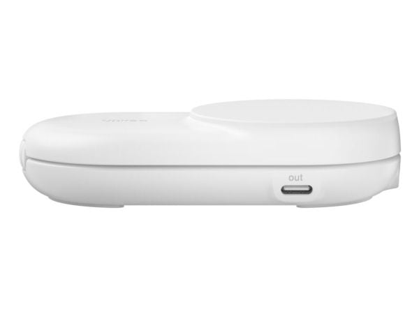 Belkin UltraCharge - Trådløst ladestativ - 2-i-1, Qi2, magnetisk, sammenleggbar + AC-strømadapter - 25 watt - Ultra Fast Charge (USB-C) - hvit