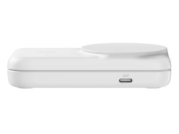Belkin UltraCharge - Trådløst ladestativ - 2-i-1, Qi2, magnetisk, sammenleggbar + AC-strømadapter - 25 watt - Ultra Fast Charge (USB-C) - hvit