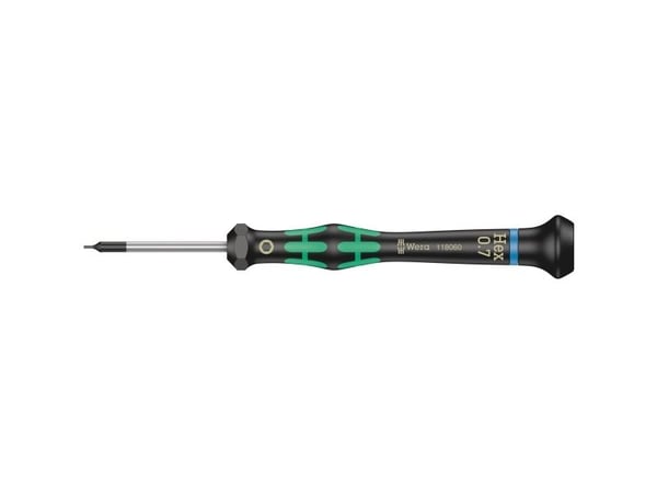 Wera 2054 Elektroniikka ja hienomekaniikka Kuusikulmainen ruuvimeisseli Avaimen leveys: 0,7 mm Terän pituus: 40 mm Mitat, pituus: 137 mm Wera 2054 Elektroniikka ja hienomekaniikka Kuusikulmainen ruuvimeisseli Avaimen leveys: 0,7 mm Terän pituus: 40 mm Mitat, pituus: 137 mm