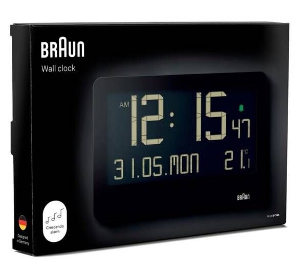 Braun BC14, Vegg, Kvartsklokke, Rektangel, Sort, LCD, Batteri