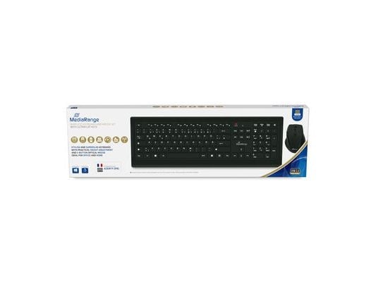 MediaRange MROS104-FR, Trådløs, RF kabel-fri, Mekanisk nøkkelbryter, AZERTY, Sort, Grå, Mus inkludert