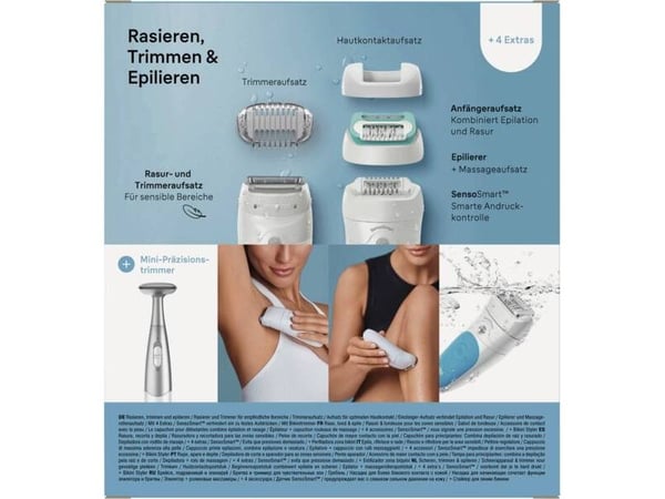 Braun Silk-épil 5 810 +Gillette Venus Trimmer, Blå, Hvit, 28 pinsetter, MicroGrip, Epilering, Barbering, Boks, 184 mm