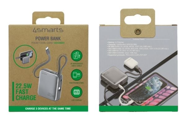 4smarts 541625, 10000 mAh, Lithium Polymer (LiPo), Adaptive Fast Charging, Hisilicon FCP, Power Delivery 3.0, Programmable Power Supply (PPS), Quic...