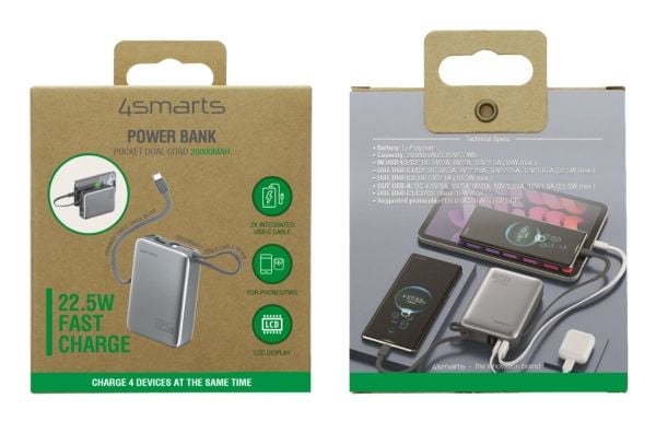 4smarts 541626, 20000 mAh, Lithium Polymer (LiPo), Adaptive Fast Charging, Hisilicon FCP, Power Delivery 3.0, Programmable Power Supply (PPS), Quic...