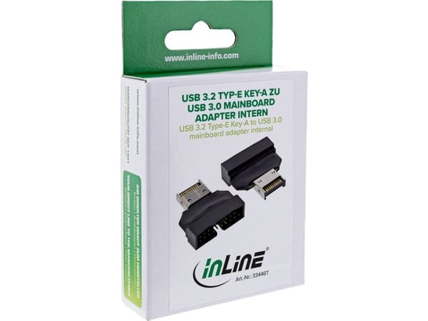 InLine 33446T, USB Type-E Key A, 20-pin, USB 3.0 header, 19-pin, Svart