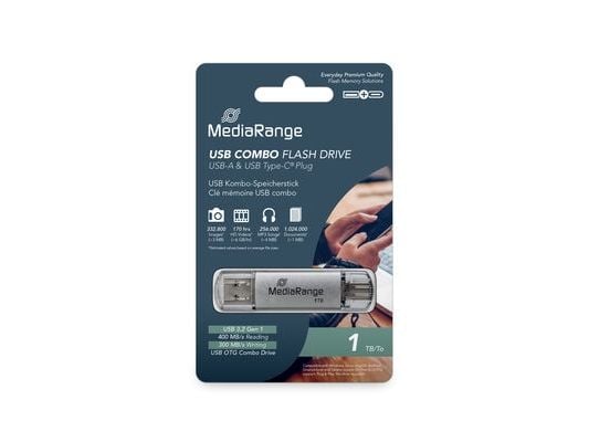 MediaRange MR941-1, 1 TB, USB Type-A / USB Type-C, 3.2 Gen 1 (3.1 Gen 1), 400 MB/s, Med lokk, Sølv