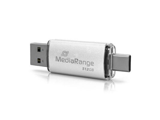 MediaRange MR940-1, 512 GB, USB Type-A / USB Type-C, 3.2 Gen 1 (3.1 Gen 1), 400 MB/s, Med lokk, Sølv