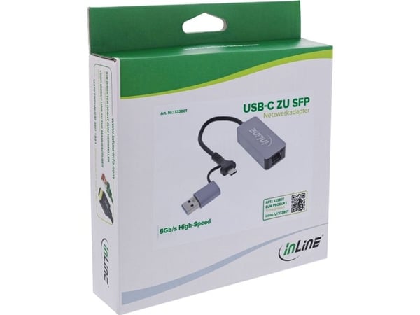 InLine 33380T, Kabel, USB Type-A/USB Type-C, Ethernet, 5000 Mbit/s, Grå