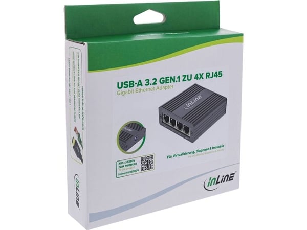 InLine 33380V, langallinen, USB, Ethernet, 1000 Mbit/s, musta
