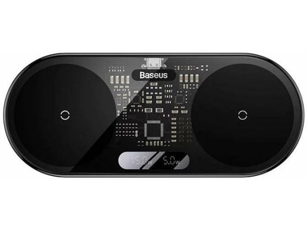 Baseus digital LED-display Kettős Qi-kabel utan nätadapter, 20W