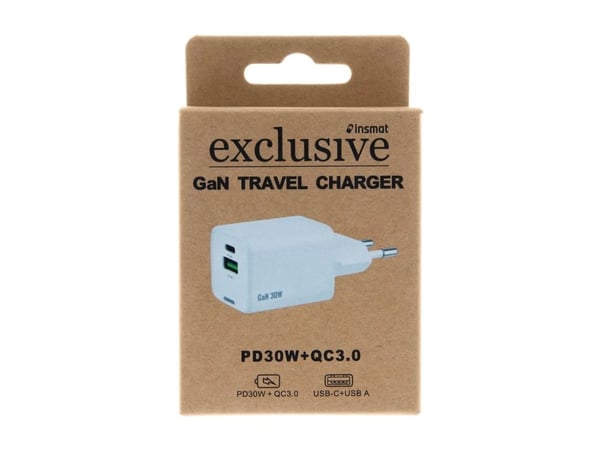 Insmat - Strömadapter - 30 watt - 3 A - PD 3.0, QC 3.0 - 2 utdatakontakter (USB, USB-C)
