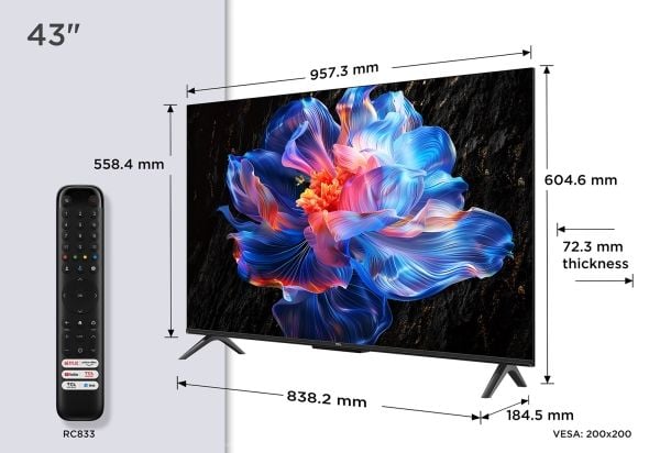 TCL 43V6C - 43" Diagonalklasse (42.5" synlig) - V6C Series LED-bakgrunnsbelyst LCD TV - Smart TV - Google TV - 4K UHD (2160p) 3840 x 2160 - HDR - b...